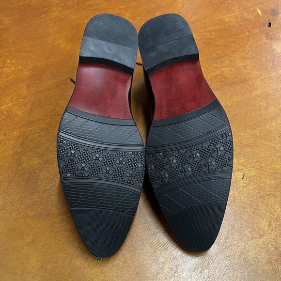 Santimon Men's US 8, 12 Red Wingtip Brogue Derby Crocodile Pattern Lace Up Shoes - Picture 6 of 10